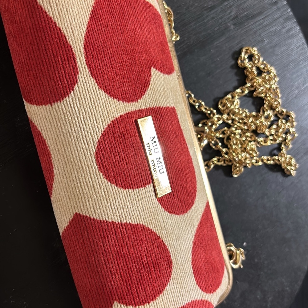 Miu Miu Red and Cream Heart Clutch